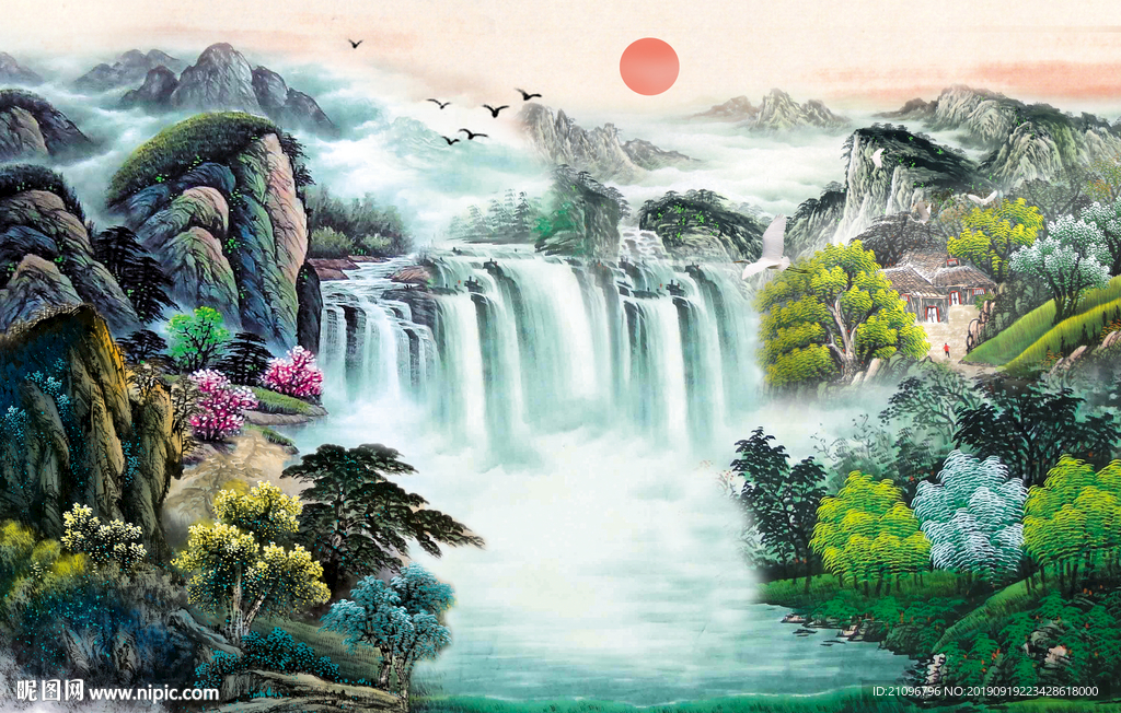 山水国画背景墙