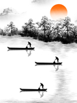 卡通水墨风景