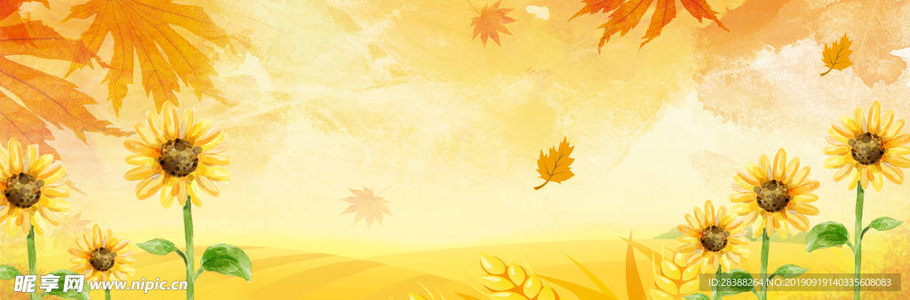 深秋夏日葵成熟插画