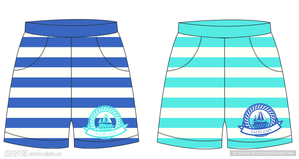 男儿童泳裤间条帆船款式设计