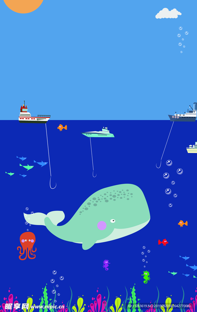 鲸鱼海洋插画海报