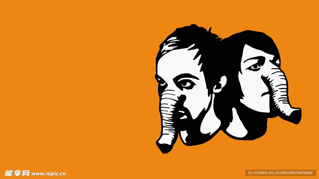 黑白人物头像插画背景