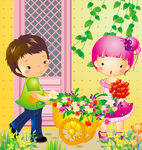 卖花男孩矢量图