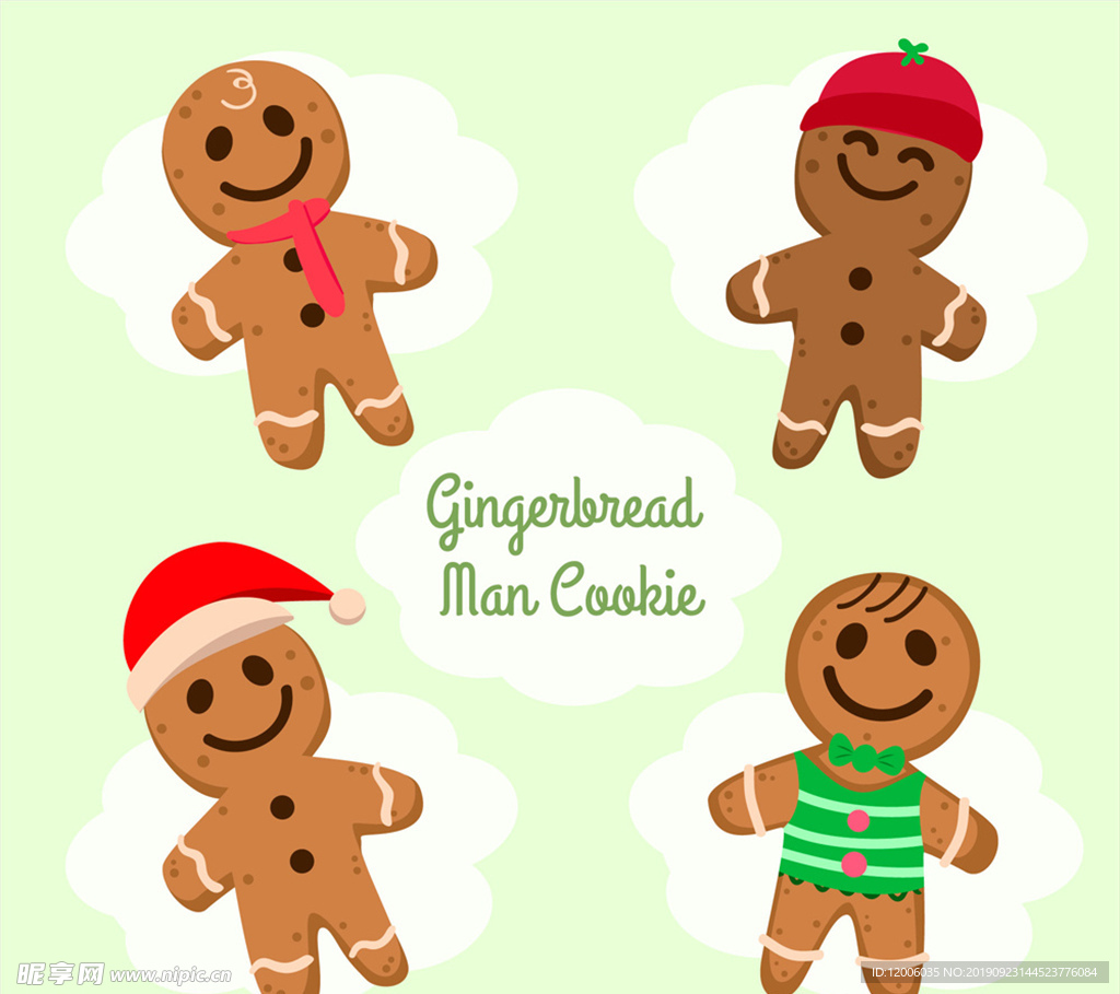 4款可爱微笑圣诞姜饼人