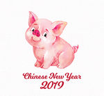 水彩绘粉色猪年小猪