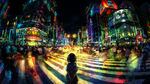 彩色城市夜景插画背景
