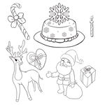 圣诞老人雪花蛋糕小鹿线稿手绘