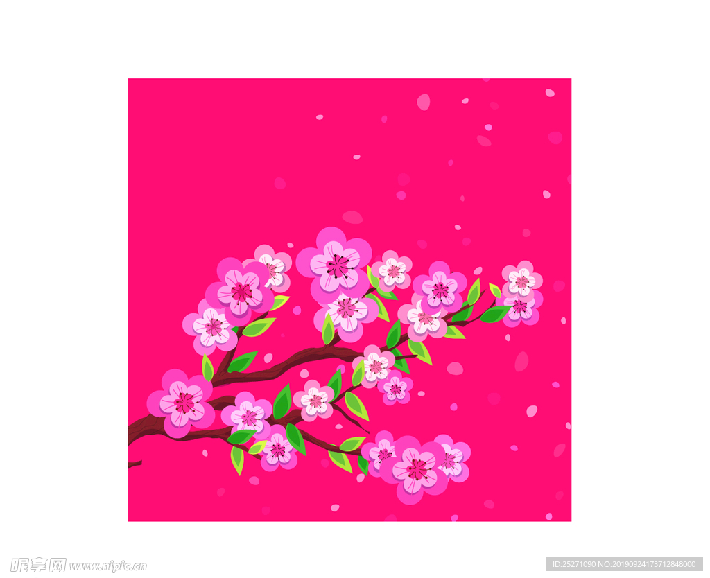 粉色樱花树枝花朵矢量