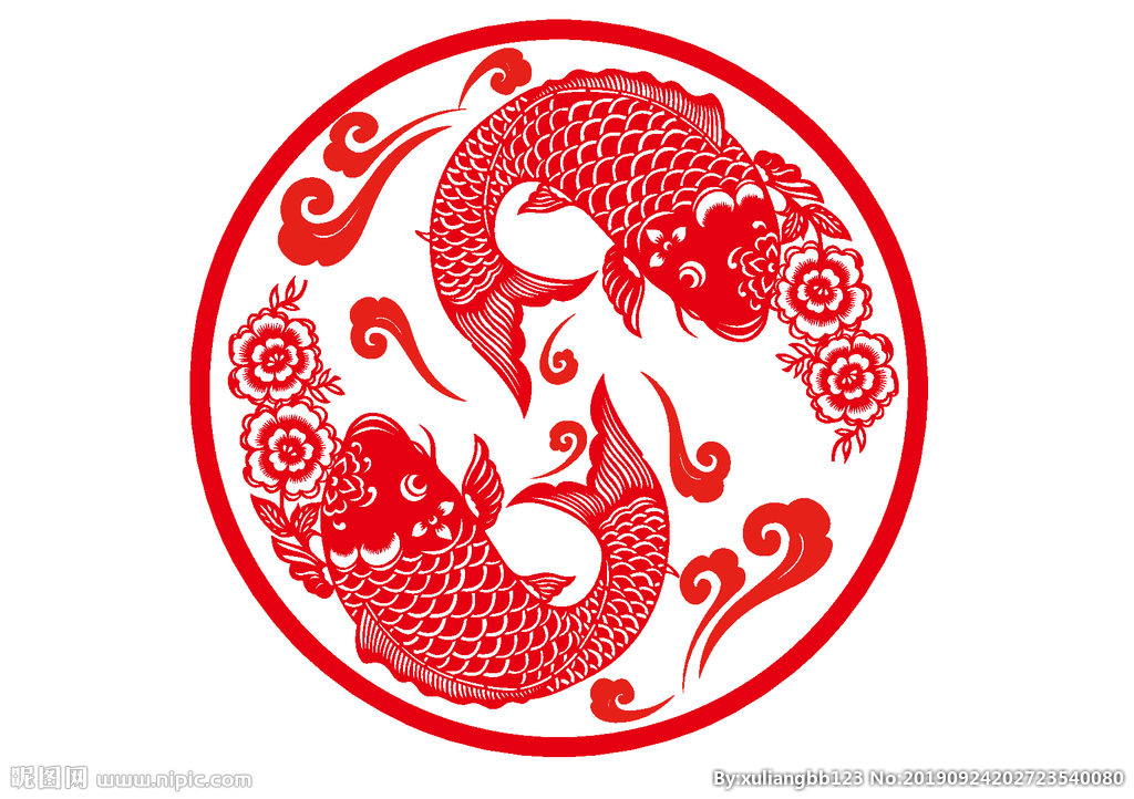 红色中国风锦鲤剪纸设计元素