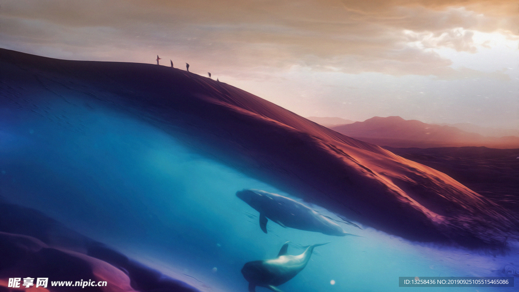 沙漠海洋插画抽象风景