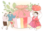 小清新水彩家庭生活插画