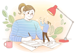 小清新水彩家庭生活插画