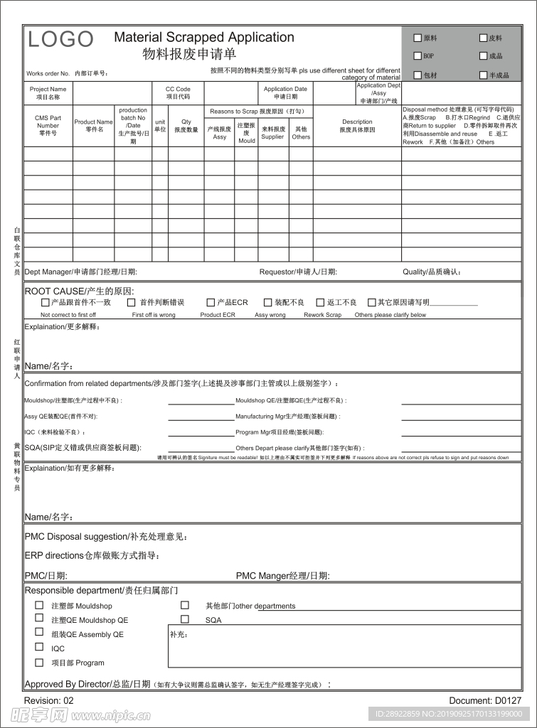 物料报废申请单
