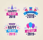 4款扁平化2019年新年快乐标