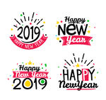 4款彩色2019年新年快乐标签