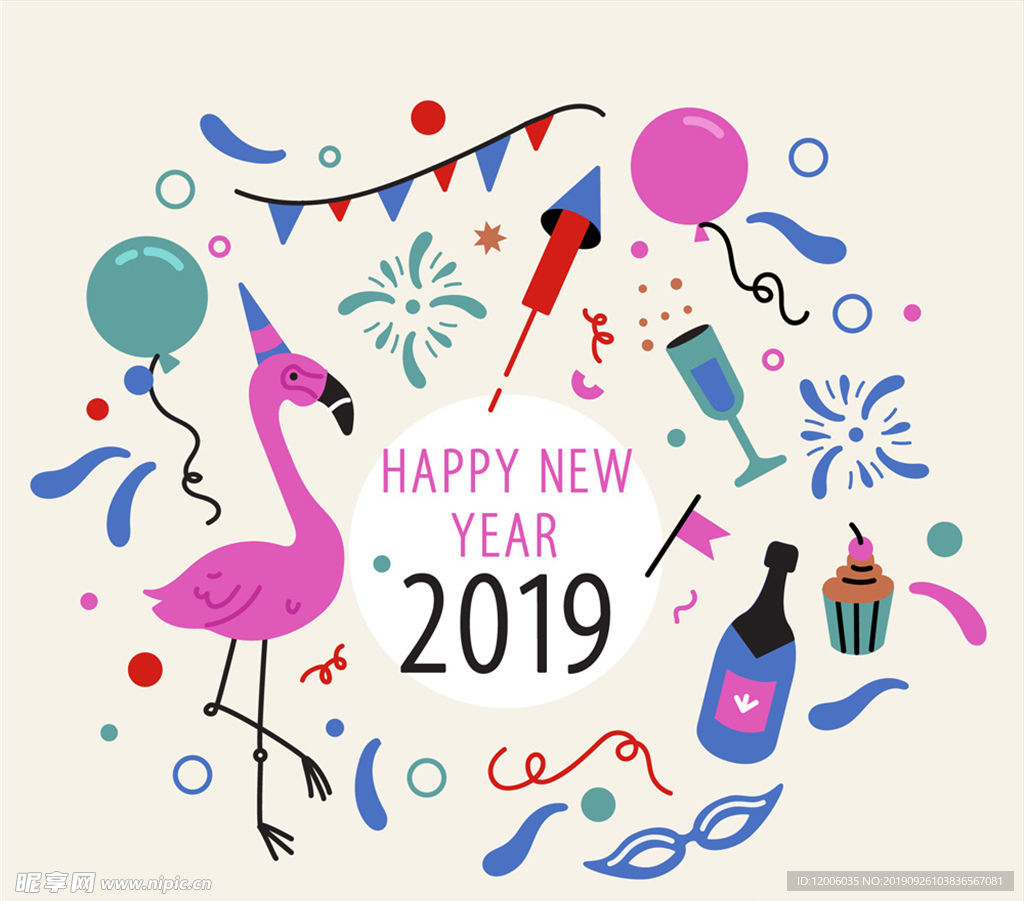2019年彩绘火烈鸟贺卡
