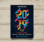时尚拼色2019年新年派对传单