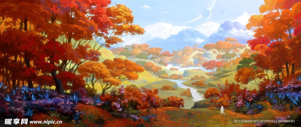 彩色森林插画风景背景