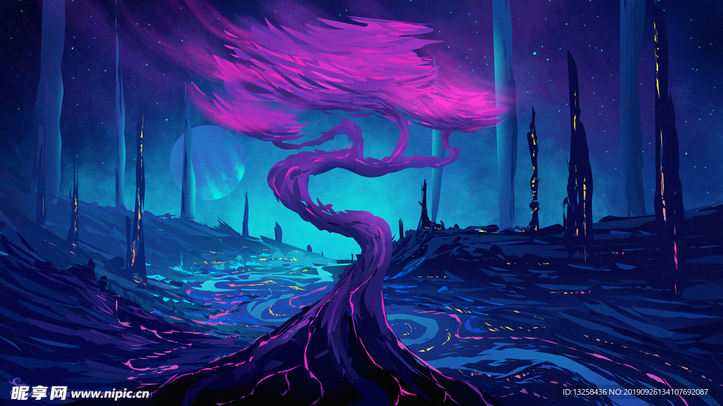 彩色插画森林树木背景