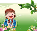 赏花小女孩矢量图