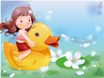 骑鸭子的小女孩