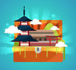 精致打开旅行箱里的旅游名胜
