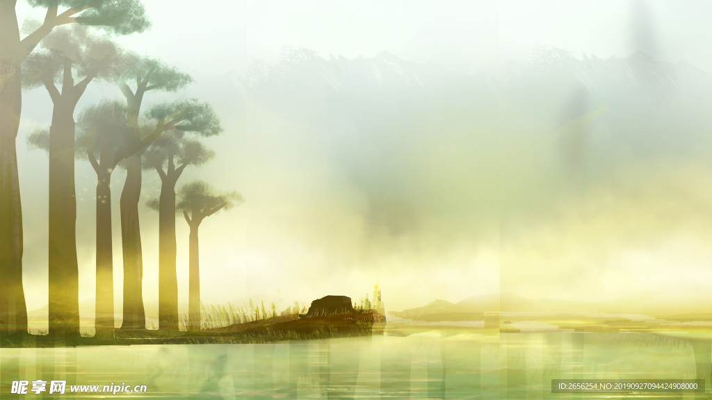 唯美森林湖水背景