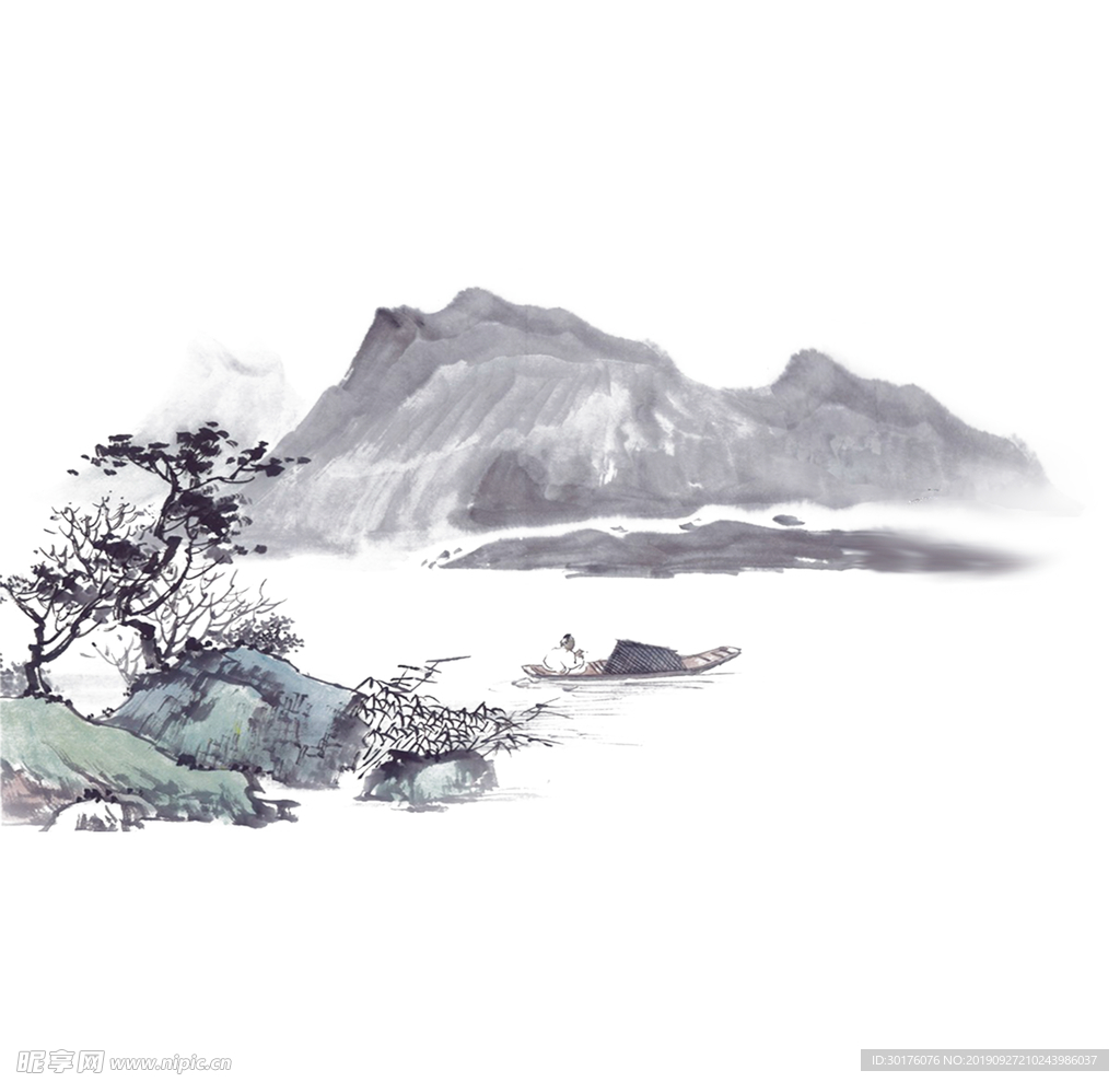 中式中国风水墨山水画