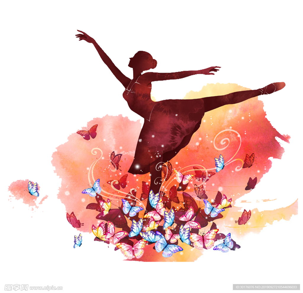 水彩梦幻美女芭蕾舞