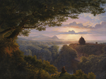 彩色森林城堡插画背景