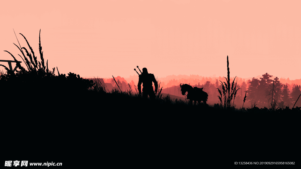 彩色插画人物剪影