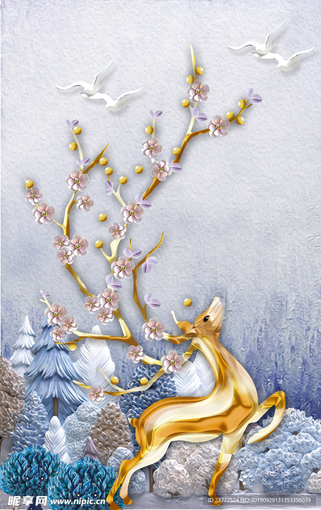 油画森林麋鹿装饰画