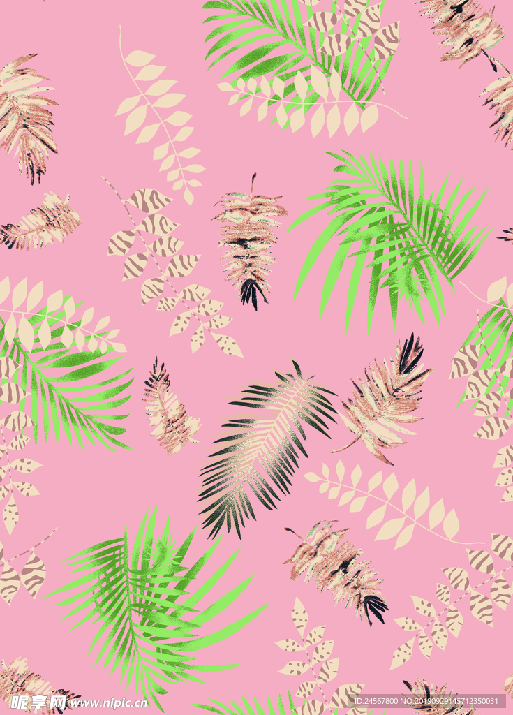 数码印花 手绘花 热带植物
