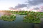 公园湖心岛及湖岸景观绿化效果图