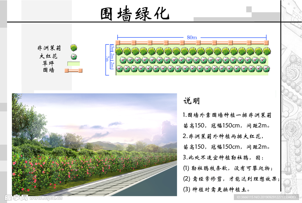 围墙边空地遮挡绿化设计示意图