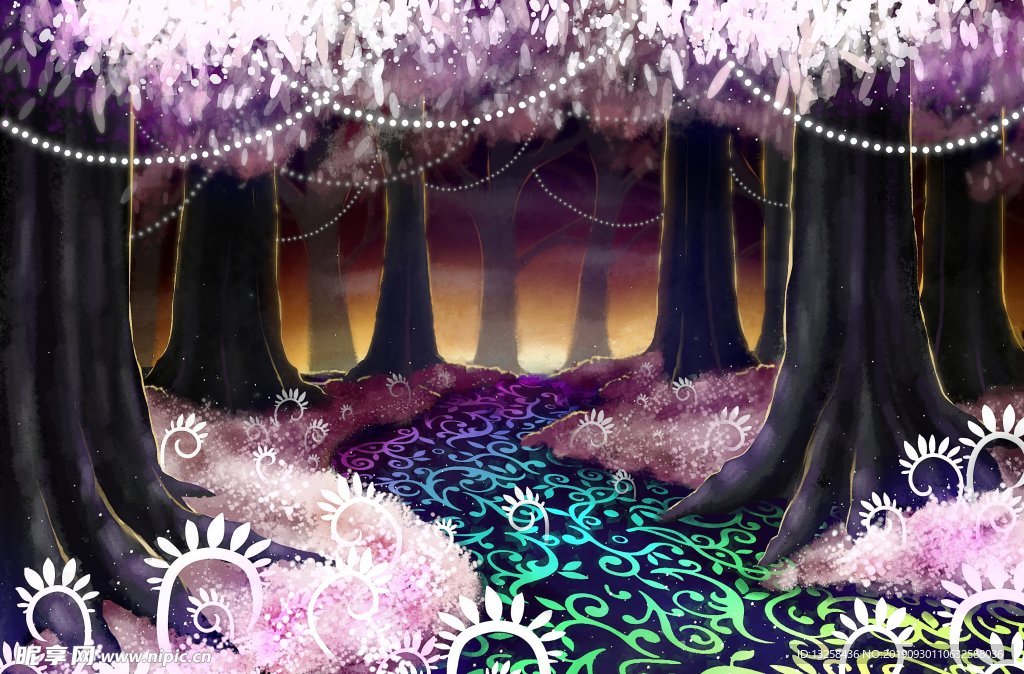 彩色森林插画动漫背景