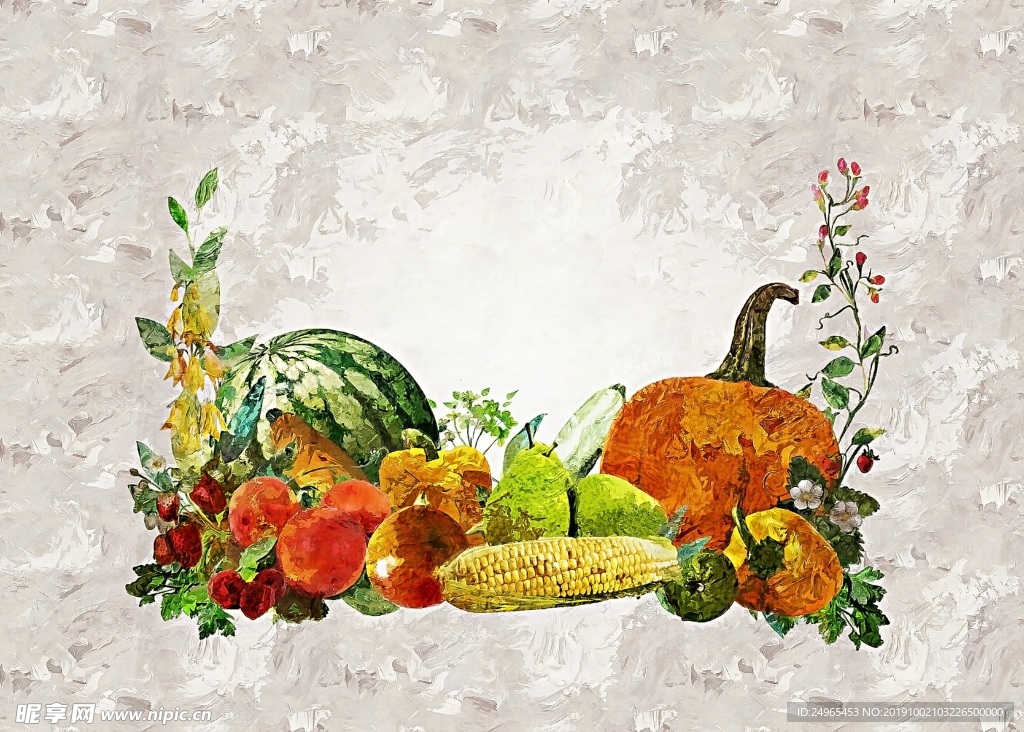 水果蔬菜油画插画图