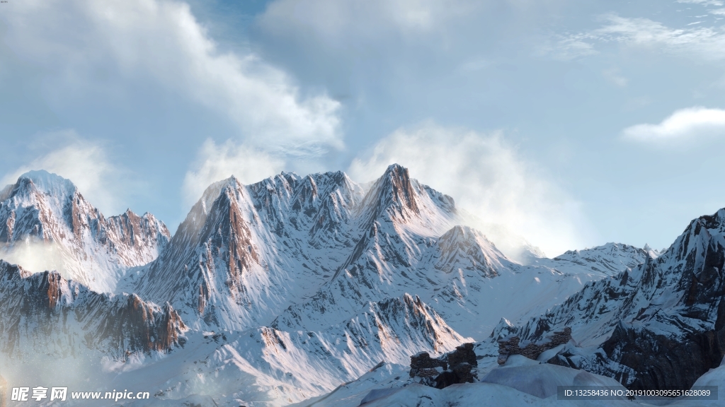 群山雪山山峰风景云雾