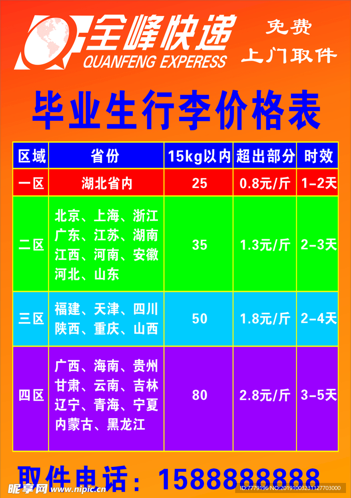 全峰快递行李价格表海报