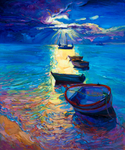 船只海岸抽象油画