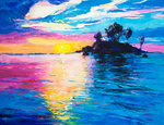 船只海岸抽象油画
