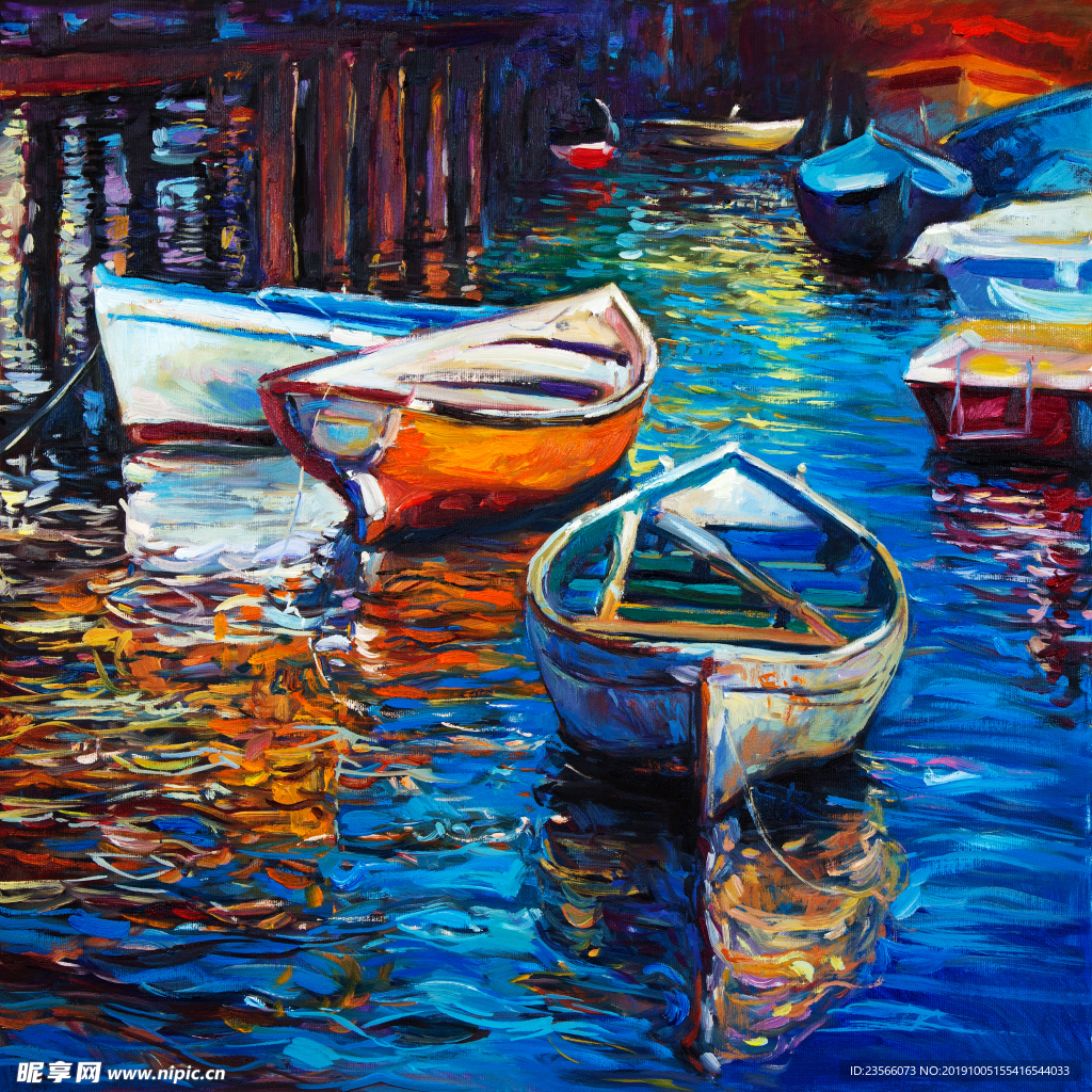 船只海岸抽象油画