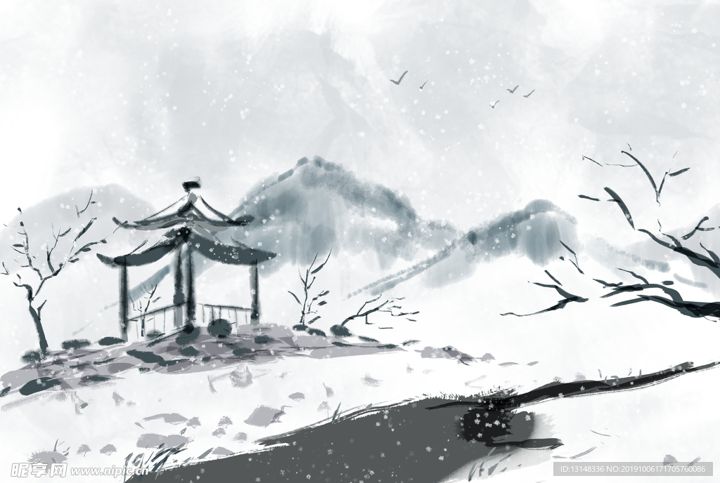 雪景中国风画