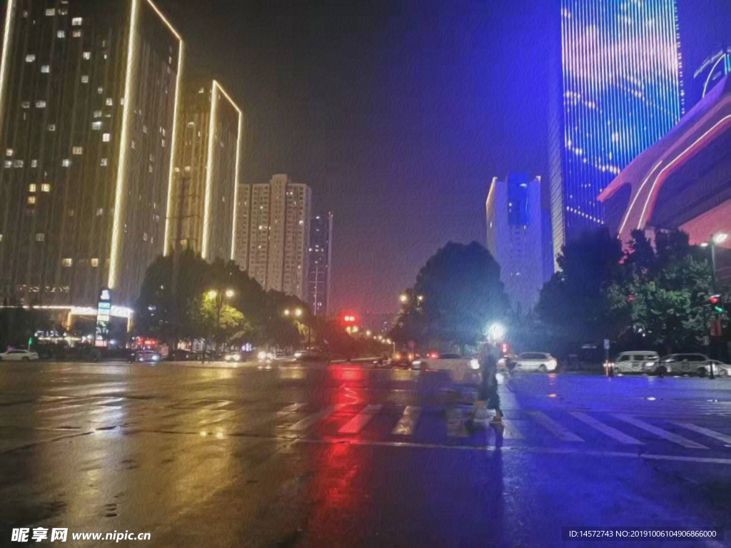 洛阳夜景风景油画图片