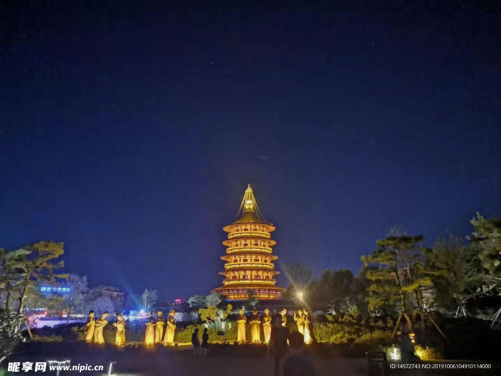 明堂夜景油画图片