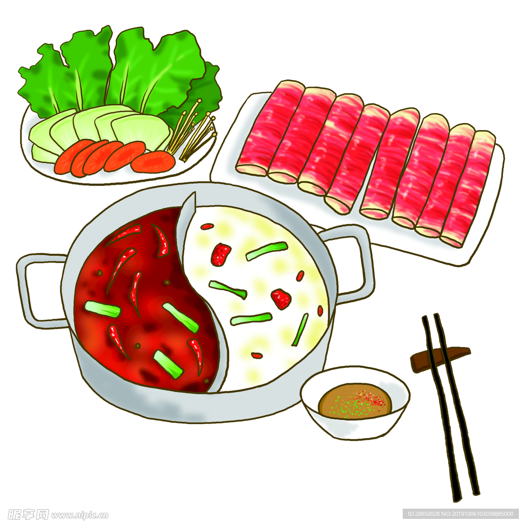 火锅 青菜 锅底 汤底 肉卷
