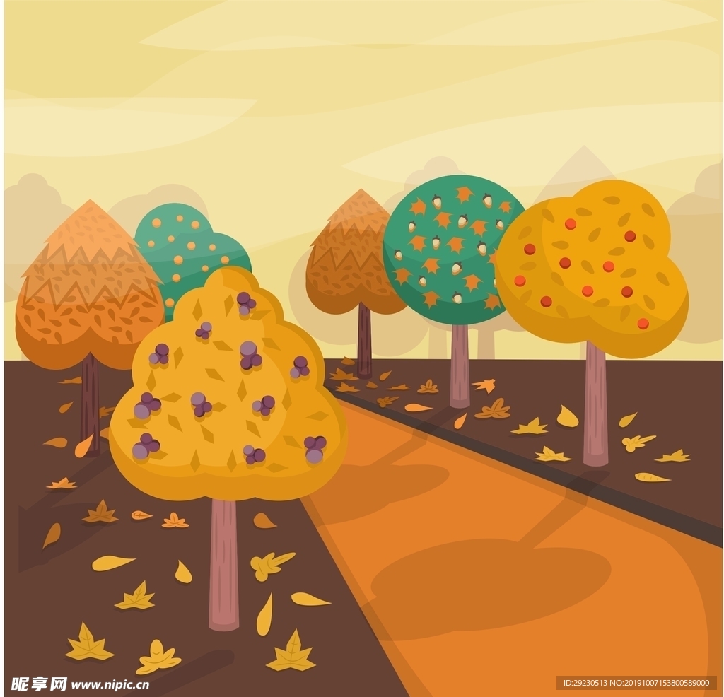 秋季树木道路风景