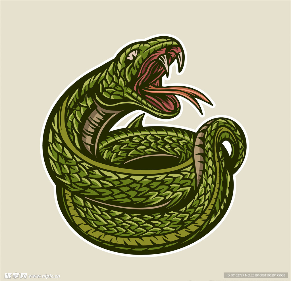 绿色蟒蛇插画图案印花设计
