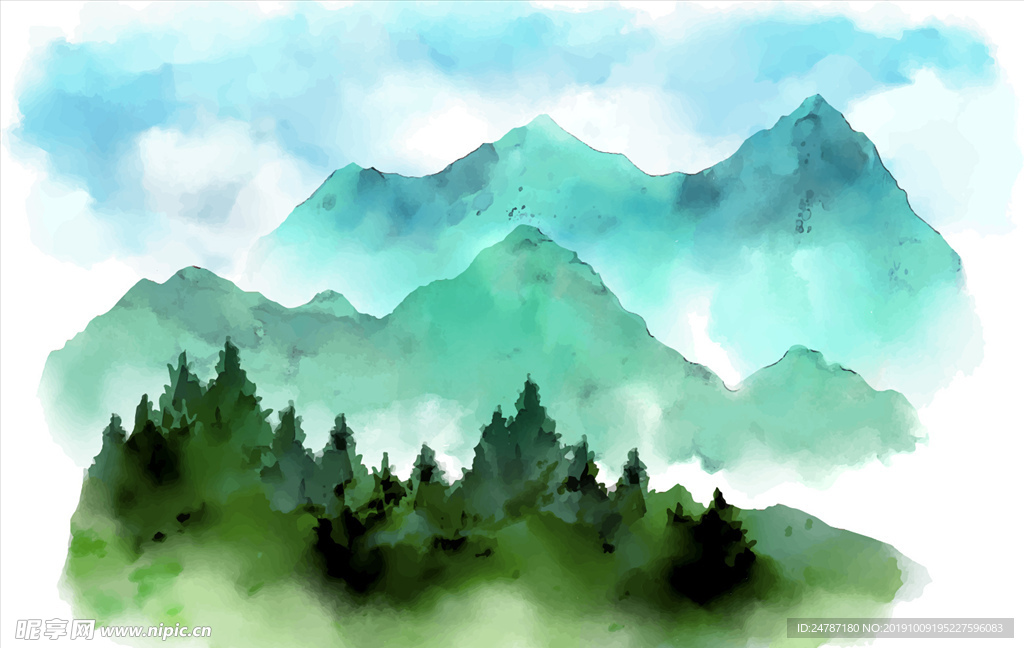 水彩山水画