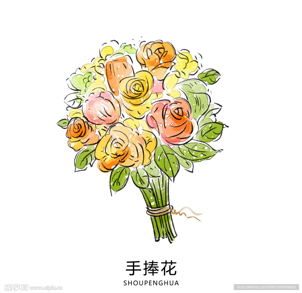 手绘手捧花束